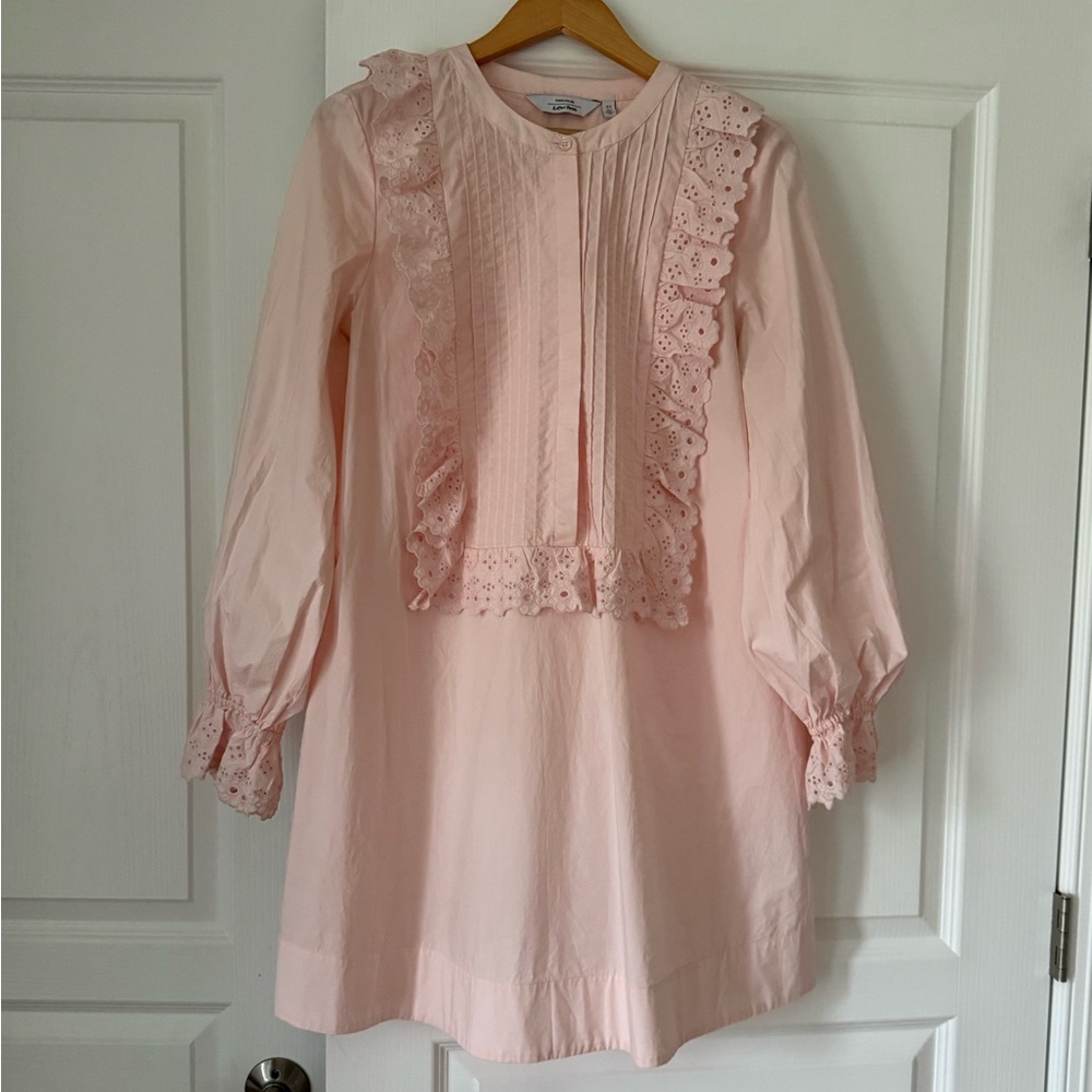& Other Stories Pale Pink Eyelet-Trim Mini Dress